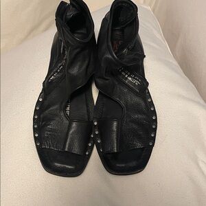 A.S.98 Black Leather Sandals with Silver Studs